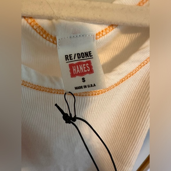 RE/DONE x Hanes Cropped Ribbed Tank white with clementine stitch Size Small - Picture 7 of 9